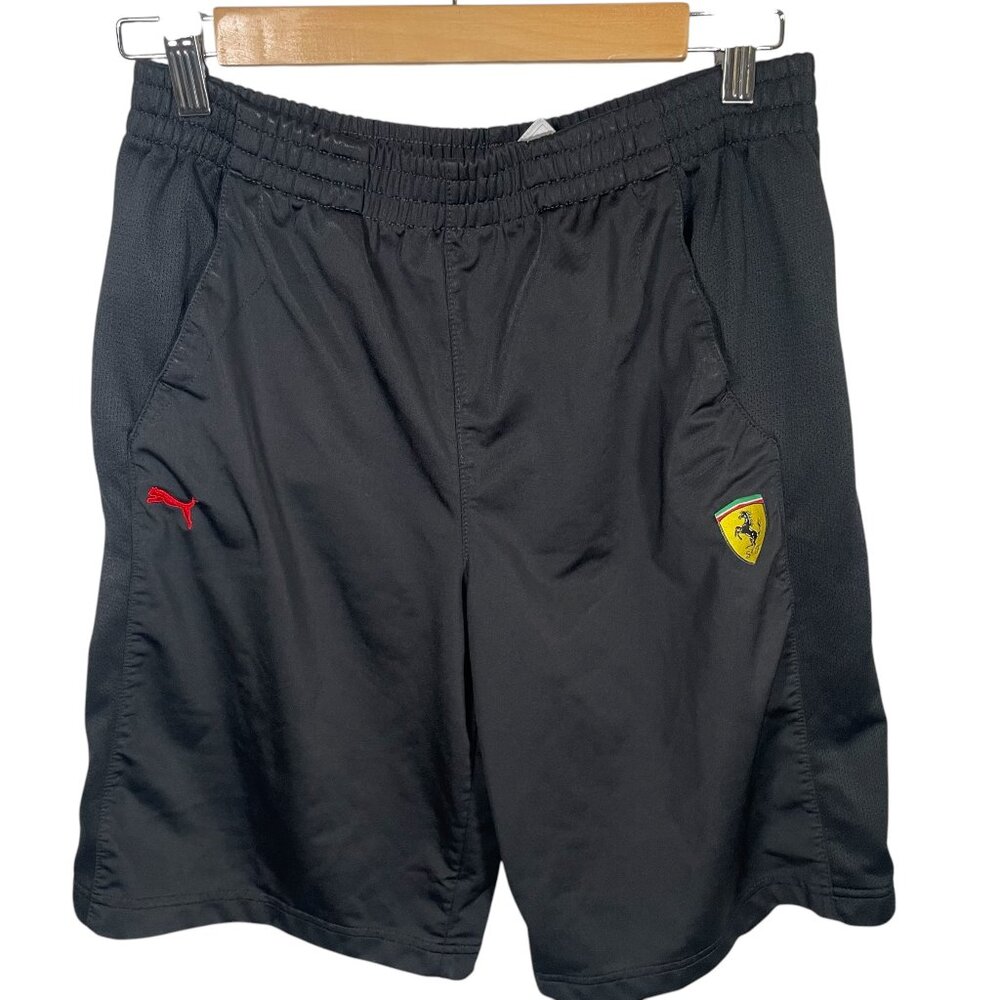 Puma X Ferrari Shorts Boys Size Large Black Athletic Pockets Elastic Waist